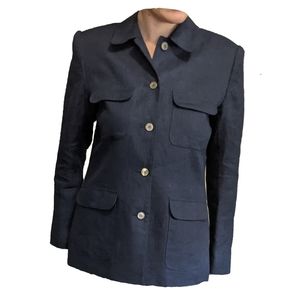Talbots Irish Linen Navy Blue Jacket/Blazer Women Size 8  EUC 5 Button Pockets